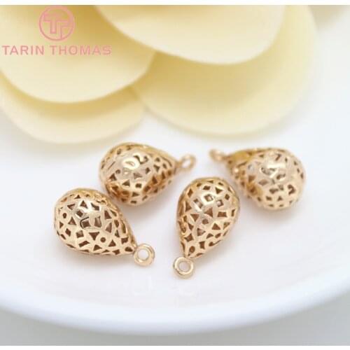 6PCS 9x15MM 24K Champagne Gold Color Plated Brass Hollow Drop Shape Charms Pendants High Quality Diy Jewelry Accessories
