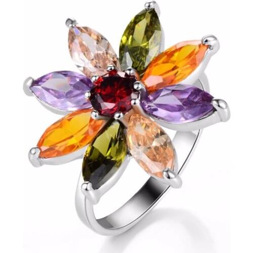 A1132 Big Promotion High Quality Rings Beauty Crystal CZ Daisy Flower Jewelry Ring Fashion Classic Women Jewelry & Accessories