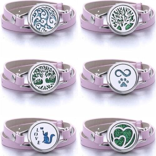 Aromatherapy Bracelets Essential Oil Diffuser Lockets Pink Leather Bracelet Stainless Steel Perfume Aroma Bracelets