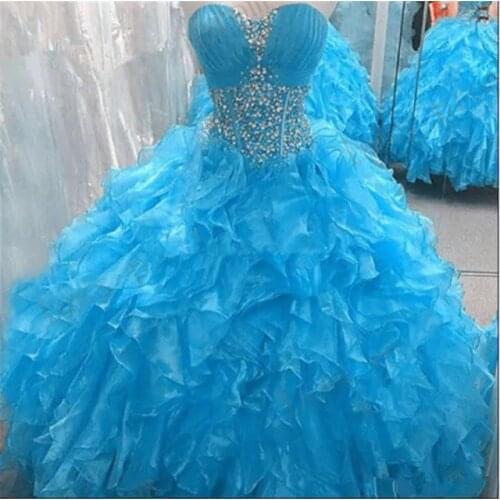 ANGELSBRIDEP Sweetheart Ball Gown Quinceanera Dresses For 15 Party Sparkly Beading Crystal Ruffle Birthday Gowns Plus Size