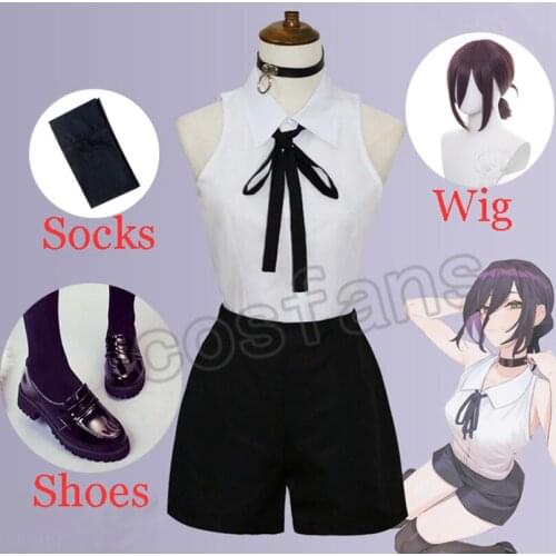 Anime Chainsaw Man Reze Cosplay Costume Shoes Outfits Shirt Tie Short Wigs Neck Ring Women Uniform Halloween Party