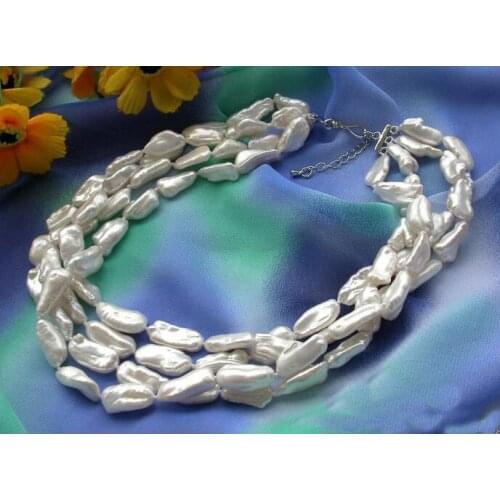 Huge Pearl Jewellery,4Rows 18'' 8-22mm White Stick Keshi Freshwater Cultured Pearl Necklace,Perfect Women Gift Birthday Jewelry