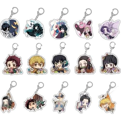 5 Pieces/Lot Cute Cartoon Demon Blade Two-sided Key Chain Ring Anime Cosplay Acrylic Pendant Keyring Hot Sales Gift