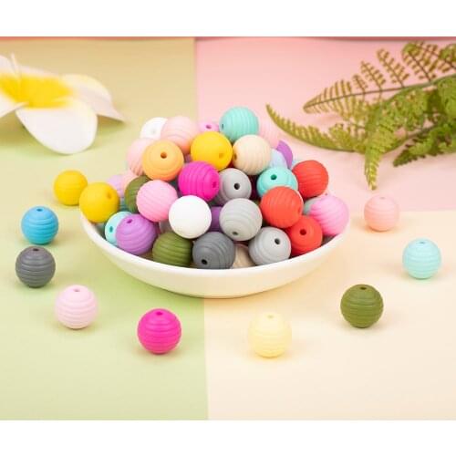 Sunrony 30pcs Silicone Beads Teethers 15mm Threaded Silicone Beads BPA Free 4-6 Months Spiral Food Grade Silicone Teething
