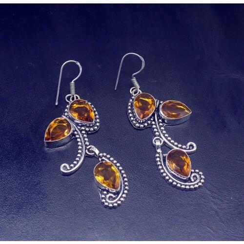Gemstonefactory Big Promotion Unique 925 Silver Antique Jewelry Honey Topaz Women Ladies Gifts Dangle Drop Earrings 20211954