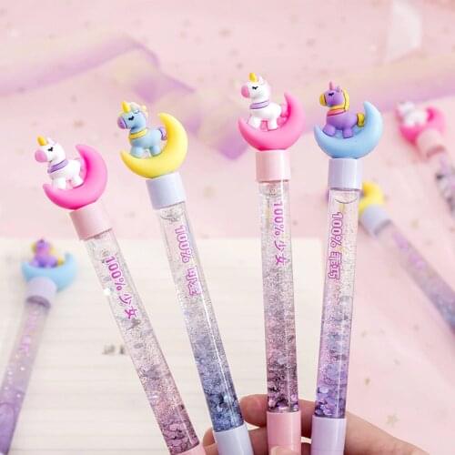Kawaii Moon Unicorn Liquid Quicksand Gel Pen Neutral Pen Sequins Decorate Signature Pen School Office Supply Stationery Gift