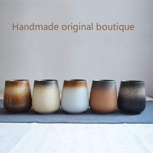 Retro Japanese-style ceramic cup with lid spoon big belly cup personality creative custom mug couple cup home tea cup