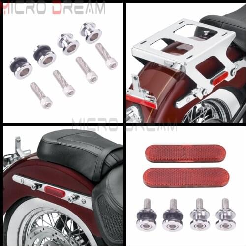 For Harley Softail Motorcycle Holdfast Sissybar Backrest Docking Hardware Kit W/ Red Reflector FLFBS FXBR FLFB Rack Mount Screw