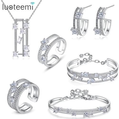 LUOTEEMI New Arrival Beautiful Clear CZ Jewelry Sets for Trendy Women Dating Accessories Fashion Jewelry Colgantes Ensemble