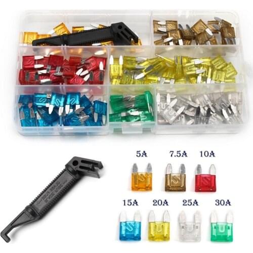 121PCS 5A 7.5A 10A 15A 20A 25A 30A Small Size Car Vehicle Circuit Fuse Blade With Black Fuse Blade Holder For Automotive Boat