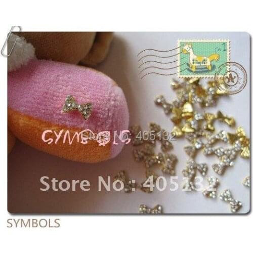 MD-89 3D 50pcs/bag Small Shinny Crystal Rhinestone Gold Bow Metal Nail Decoration Nail Art Decoration