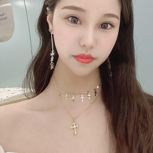 Fashion Women Necklace Brand Design Cross Pendant Multilayer Necklace Faith Clavicle Chain Bohemian New Trend Female Collares