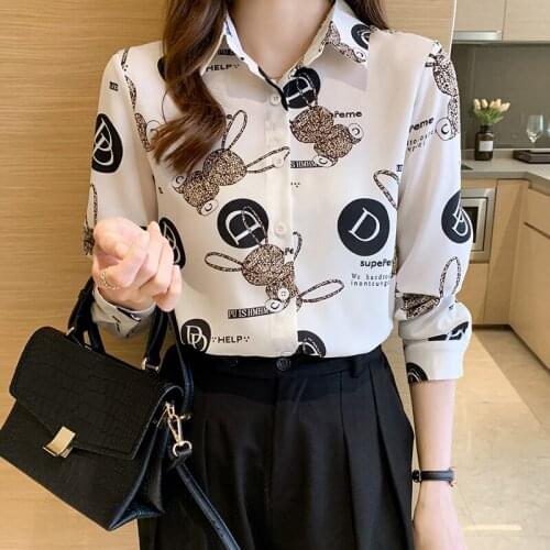 Fashion print ladies shirts Womens Blouses 2021 Spring Autumn Long Sleeve Shirts Tops Blusas Mujer