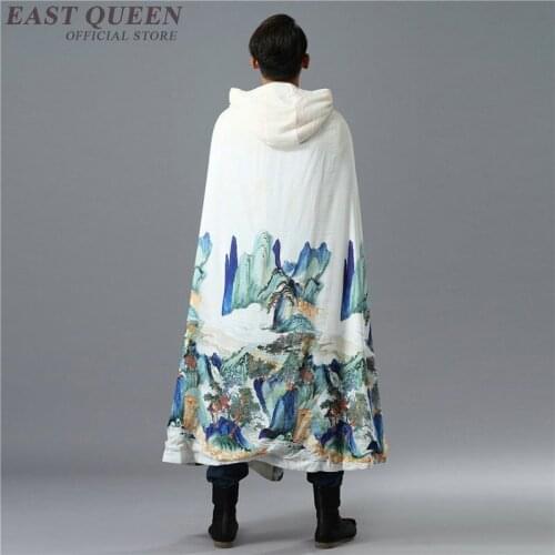 Traditional Chinese Clothing For Men Male Long Trench Coat Landscape Print Winter Cloak Men Vintage Robe Chinese Cloak KK2894