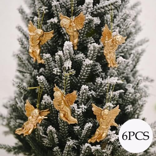 4/6PCS Christmas Tree Ornaments Gold Silver Angels New Year 2022 Decor Merry Christmas Decorations Pendant for Home Decor
