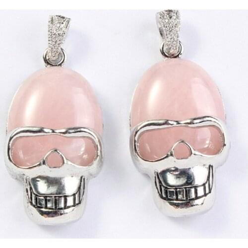 Wholesale 12pcs/lot Hot Style Classic Male Fashion Pretty Oval Colorful Natural Quartz Crystal Pendant Inlaid Alloy Skull Free