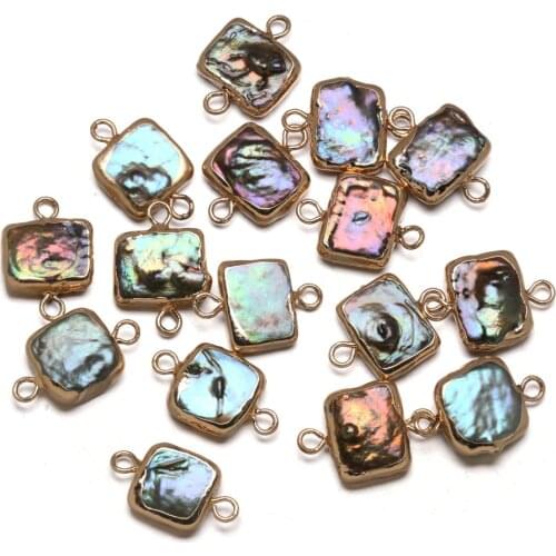 Natural Freshwater Pearl Pendant Square Double hole connector Pendants for Jewelry Making DIY Bracelet Necklaces Accessories