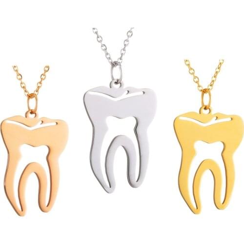 Fashion Tooth Teeth Pendant Necklace Women Men Gold Silver Color Stainless Steel choker femme Silver Rose Gold Color Jewelry New