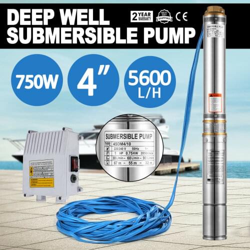 Deep Well Pump 0.75KW 4 Inch 1HP 5600L/H Submersible Pump + 20M Cable