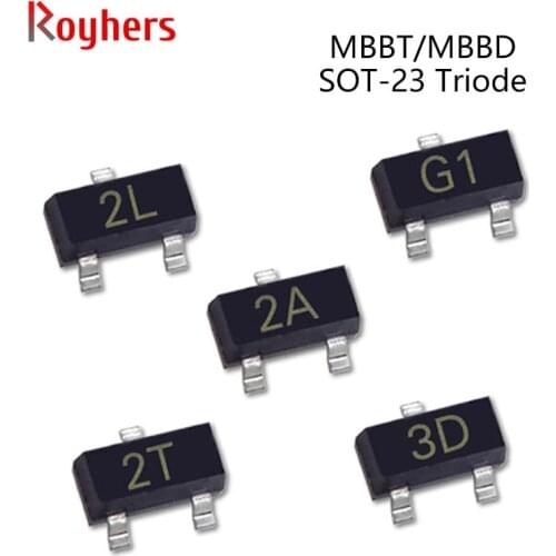 50Pcs SMD NPN Power Transistor MMBT4403 2T MMBT4401 2X MMBT9012 2T1 MMBT2222A 1P MMBT3904 1AM MMBT3906 2A IC SOT-23 Triode