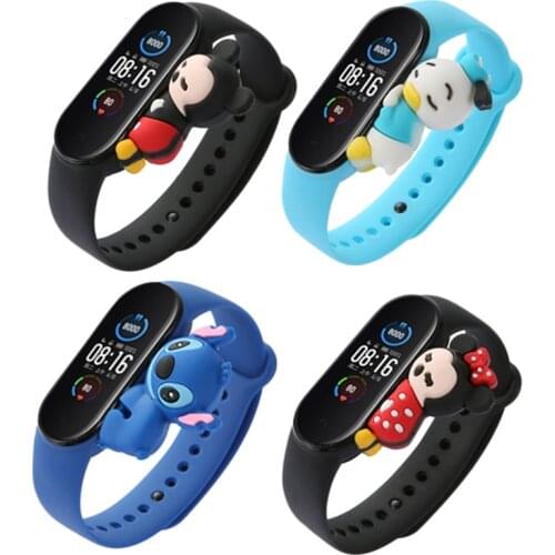 Applicable Cartoon Disney Mi Band 5 6 Smart Watch Wristband Mickey Minnie Stitch Cute doll adjustable Mi Band Replacement Strap