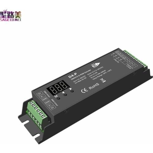 D4-E D4-P 4 channel PWM constant voltage DMX & RDM LED decoder controller digital display XLR3 RJ45 port DC12-36V input 8A*4CH