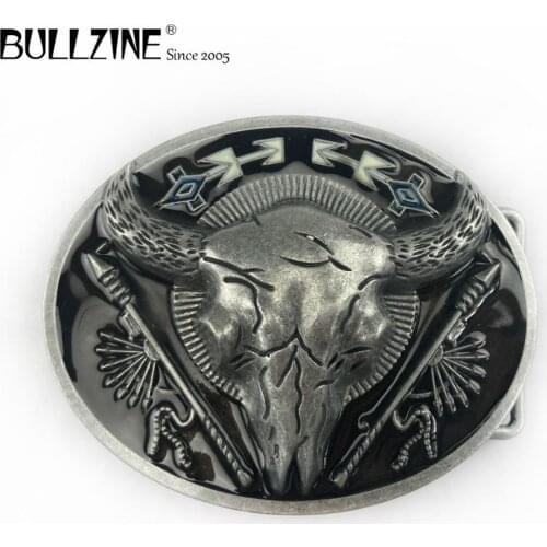 The Bullzine Bull head belt buckle with pewter finish FP-03400 suitable for 4cm width belt
