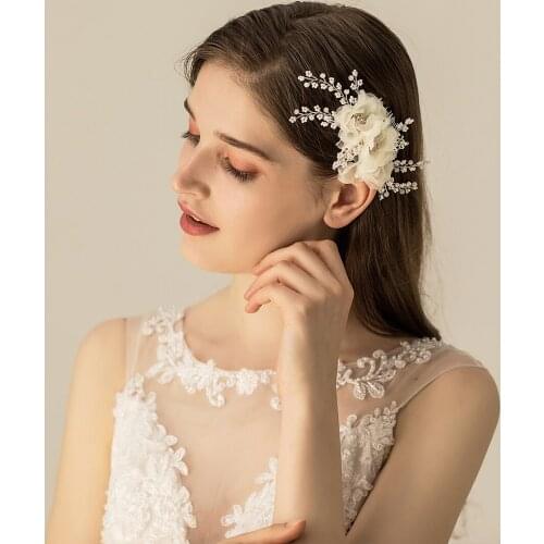 Elegant Retro Bridal Headdress Silver Bracket Chiffon Pearl Flower Handmade Hair Comb for Wedding Perform Studio Travel O565