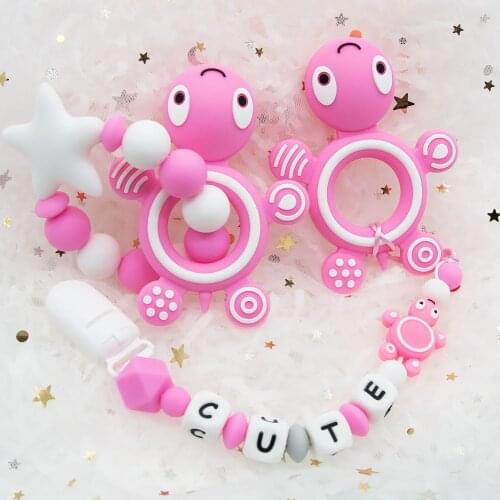 Cute-idea 1set Personalize Silicone Beads Cartoon tortoise DIY Baby Teething Pendant Pacifier Chain Chewable Teether Toys