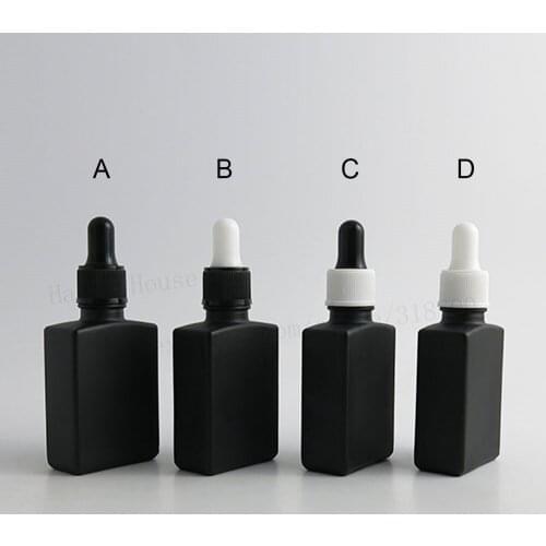 200pcs/lot 30ml Frost black flat square glass pipette bottle 1oz Empty glass dropper container