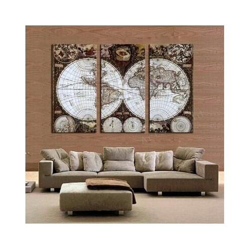 3 Pieces Canvas Wall Art HD World Map Vintage Canvas Painting Modern Office Artwork Map Of World Oil Paintings In High Quality