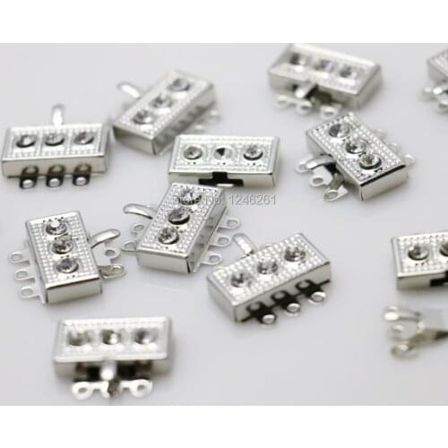 10PCS Fittings for Accessory Rectangle DIY button 3-row Silver-plate for Bracelet Necklace Machining metal parts Jewelry Making