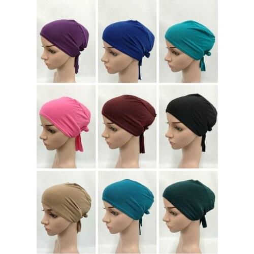 50 pieces/lot) muslim tie back hats islamic underscarf can choose colors HW1111