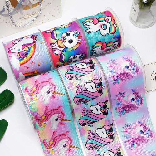 DIY Cartoon Unicorn Printed Grosgrain Ribbon For Craft Supplies Sewing Accessories 5 Yards. 45315