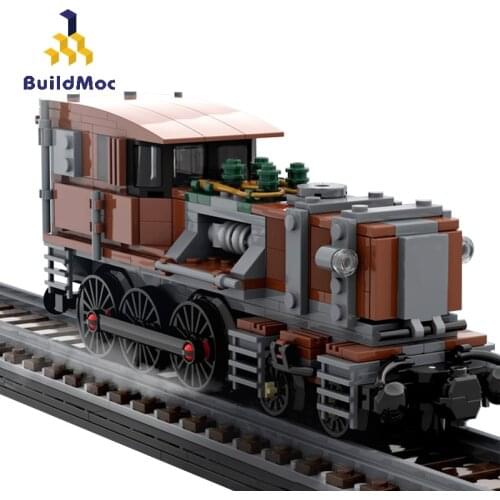 BuildMoc Train Station Technic Railway Set MOC Steampunk Crocodile Locomotive Head Building Blocks Bricks Train Toy For Children