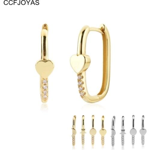 CCFJOYAS 925 Sterling Silver Star/Moon/Heart/Round Oval Hoop Earrings European and American Geometric Earrings for Women 2021