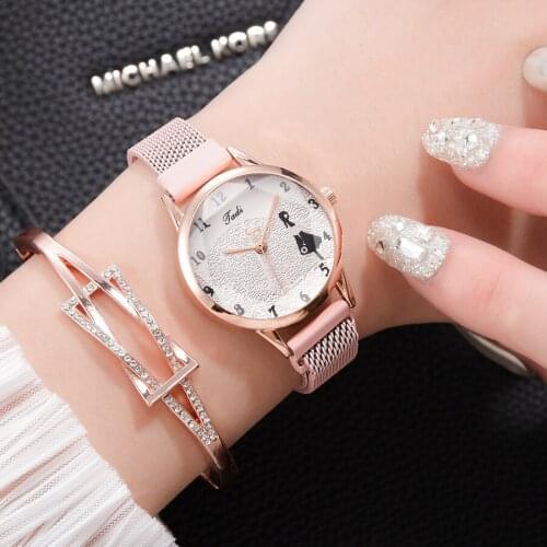 Dress Girl Pattern Ladies Watches Magnetic Mesh Women Watch Set Sales Rhinestone Bracelet New Female Wristwatches zegarek damski