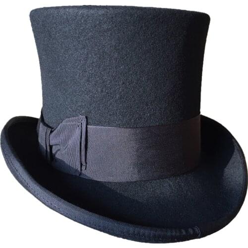 Black Top Hat Wool Gentleman Steampunk Groom Wedding High Top Hat Cylinder Chimney Pot Hat Topper