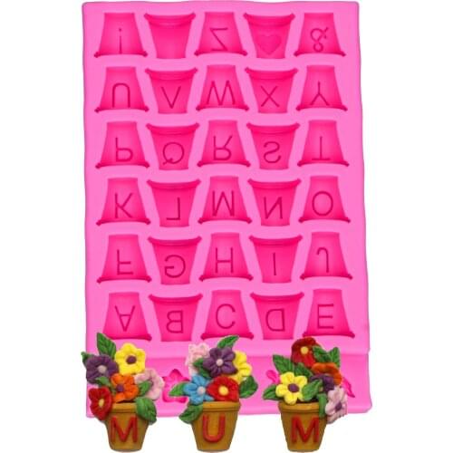 26 letter flowerpot 3D Reverse sugar molding Food Grade silicone mould polymer clay molds chocolate cake decoration tools F-1172