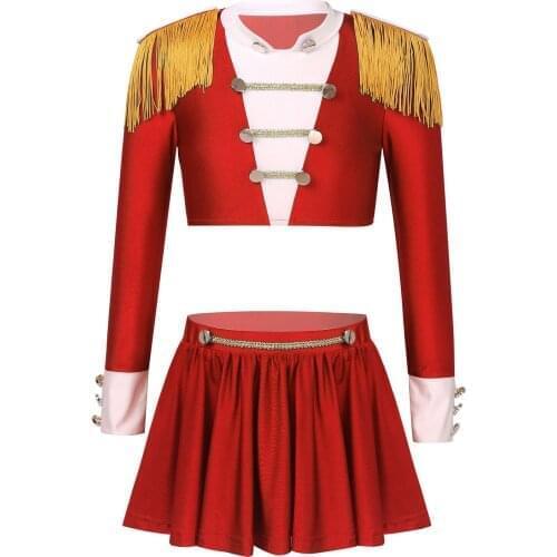 Kids Clothes Halloween Long Sleeves Fringes Gold Trimmings Tops Pleated Skirt Set Girls Roleplay Party Ringmaster Circus Costume