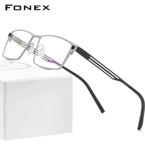 FONEX Pure Titanium Glasses Frame Men 2020 New Prescription Square Eyeglasses Frames Women Myopia Optical Screwless Eyewear 8531