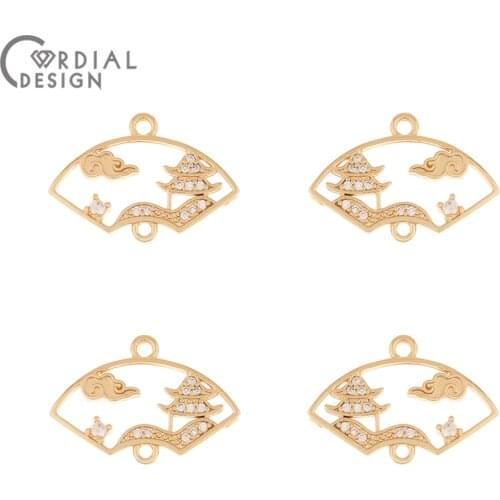 Cordial Design 50Pcs 16*23MM Jewelry Findings & Components/CZ Connectors/Sector Shape/DIY Earrings Accessories/Hand Made/Charms