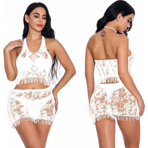 Women Sexy See Through Eyelash Lace Bustier Top and Mini Skirt Lingerie Set Sheer Bra Shirt Vest Bikini Underwear