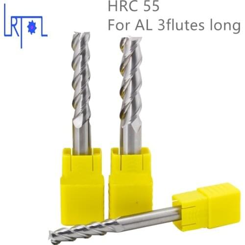 Hrc55 3Flutes 4 6 8 10 12*75 100 150mm flat square length end mill for Aluminum Spiral Bit Milling Tools Carbide CNC End mill