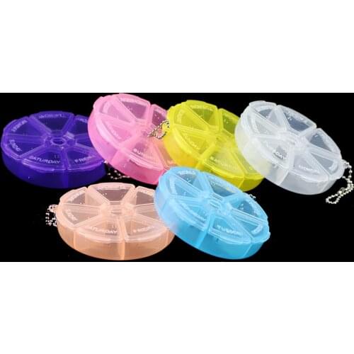 BTFBES 7/Day Slots Round Plastic Jewelry Box Compartment Storage Case Container for Organizer Beads Earrings Rings Gift drug Box