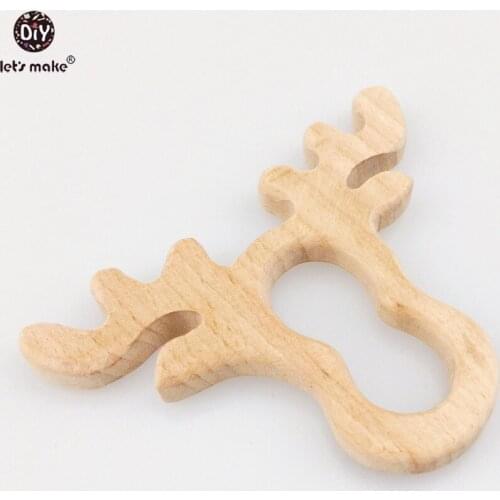 Lets Make Beech Wooden Deer Head 20pcs Can Chew DIY Baby Nursing Accessories Teething Jewelry Montessori Toys Baby Teether