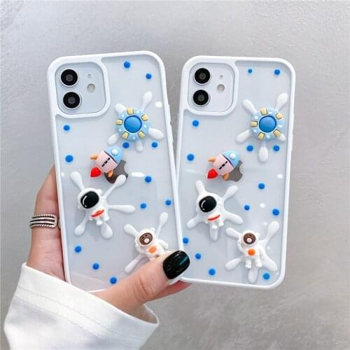 For IPhone 11 12 Pro Max Mini X XS XR XSMAX 8 7 Plus 2020 SE Cute 3D Astronaut TPU Phone Case Protective Cases Cover Accessories