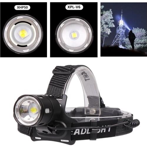 50000lM High Power LED XPL-V6 Headlamp Torch XHP50 6500K White Light Headlamp USB Rechargeable Powerful Led Head Lampeadlamp