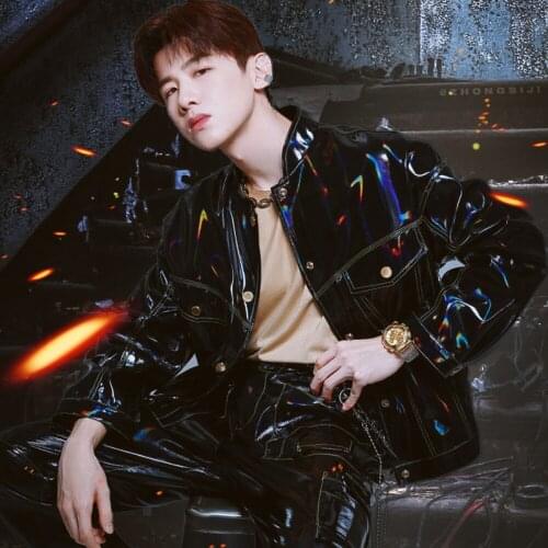 S-6XL Mens 2021 New spring MPU lacquer bright face dance performance stage leather Jacket Suit singer costumes