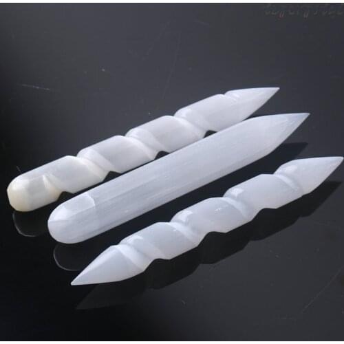 Natural White Transparent Pointed Gypsum Massage Stick Energy Healing(1pc)